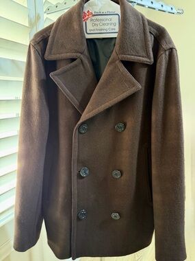 Brixton Men's Double-Breasted Wool Peacoat - Brown - Large